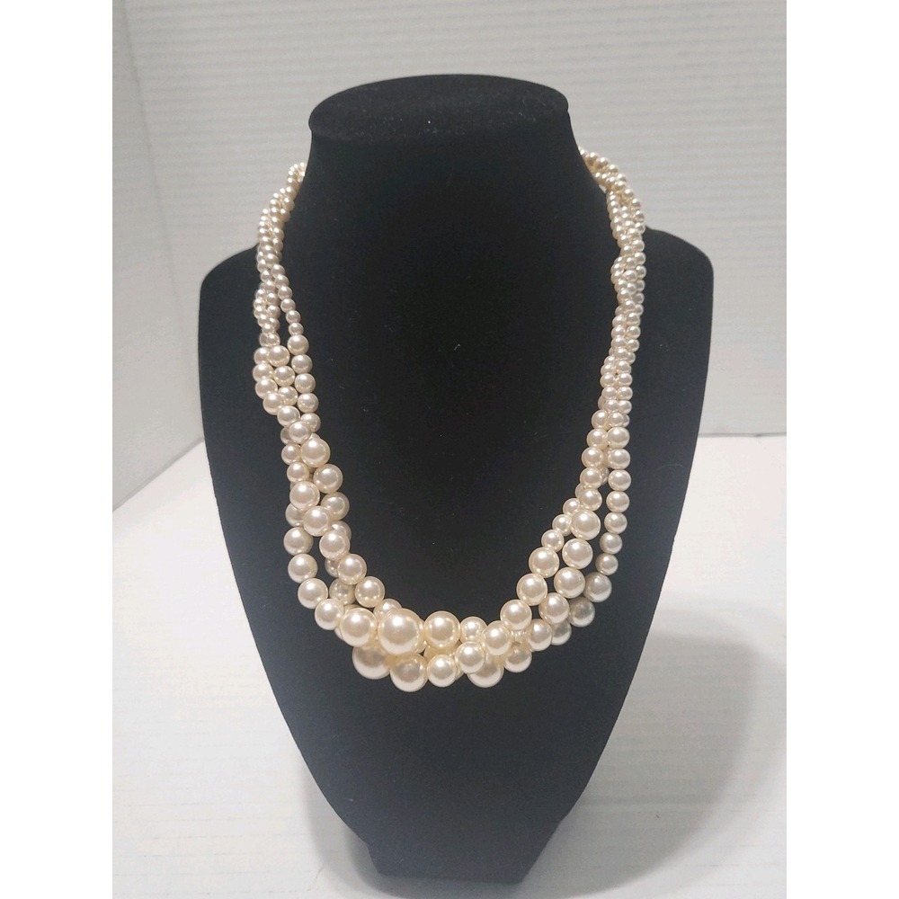 Vintage RMN Twisted Three Row Faux Pearl Necklace